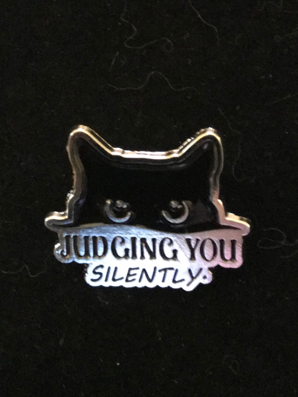 NWOT black cat “Judging you silently” pin (pins: 1/$12, 2/$20)